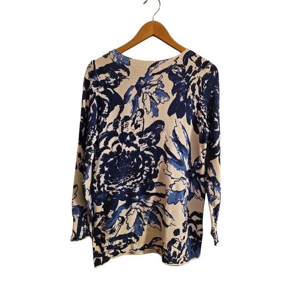 Soft Surroundings Marin blue white floral sweater sz medium new $99 - Picture 8 of 9